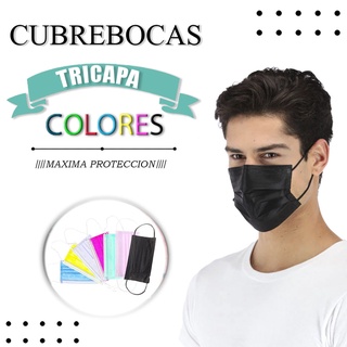 Cubrebocas Tricapa Tapabocas Paquete 10 Piezas Plisado Termosellado Colores Calidad Premium
