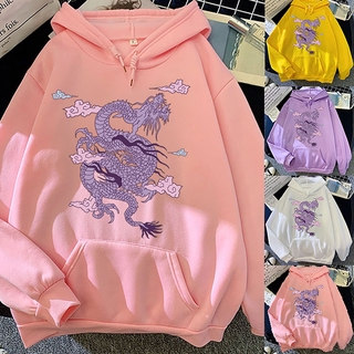 Women Fashion Dragon Print Candy Colors Sweatshirt Oversized Casual Long Sleeve Hoodie