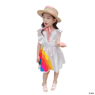 E6-niña verano sin mangas vestido fresco arco iris impresión vendaje sin respaldo una línea vestido de princesa