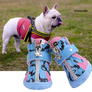 SP 4Pcs botines de perro patrón de vaca decorativo transpirable zapatos de malla para cachorros (4)