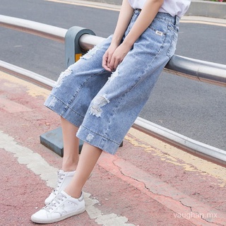 ancho de la pierna jeans de verano desgaste para las mujeres2021nuevo estilo coreano delgado recortado de cintura alta agujero suelto grande pantalones rectos