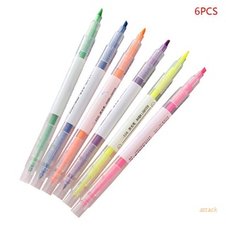 attack 6 colores de doble cabeza resaltador plumas fluorescentes marcador arte dibujo papelería suministros escolares