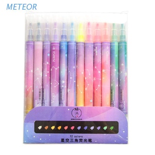 METE 12pcs/set Double Headed Highlighter Pens Stationery Kawaii Starry Fluorescent Maker Office School Supplies