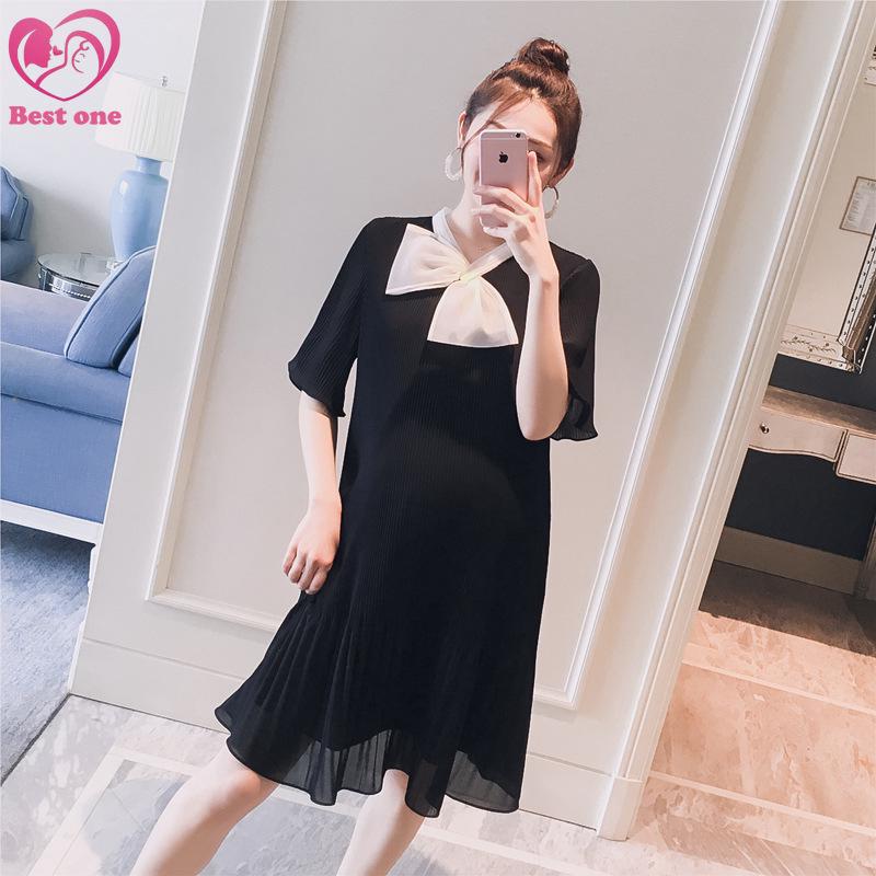 Coreano moda vestido de maternidad de gasa de manga corta vestidos de embarazada