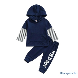✦Td◑2 piezas de trajes casuales para bebés, diseño de bloques de Color para niños, manga larga, sudadera con capucha con bolsillo y estampado de letras