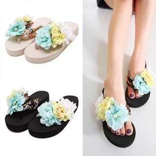 Fashion Women Bohemia Flowers Beach Flip Flops Summer Slip Resistant Slippers Platform Sandals