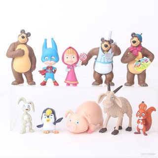 Caliente 10pcs Masha y el oso figura de acción Masha modelo muñecas juguetes para niños pastel Deocration escritorio adorno de alta calidad