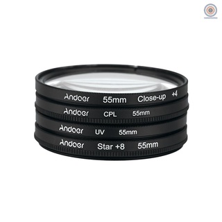 RMF Andoer 55 mm UV+CPL+cerrar+4 +Star filtro de 8 puntos Kit de filtro Circular polarizador Circular filtro Macro Close-Up Star 8 puntos filtro con bolsa para cámara Pentax DSLR