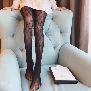 Leggings negros de encaje sexy Gucci con estampado completo GG medias para mujer