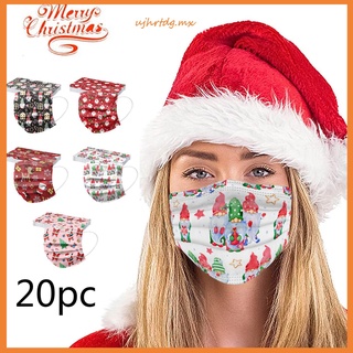 （ujhrtdg.mx）Adult Christmas Printing Disposable Mask Industrial 3-layer Mask Unisex 20 Pieces