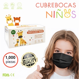 1,000 Cubrebocas Tricapa Infantil Negro Termosellado