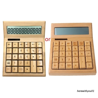 Su funcional escritorio calculadora de energía Solar bambú calculadoras con pantalla grande de 12 dígitos