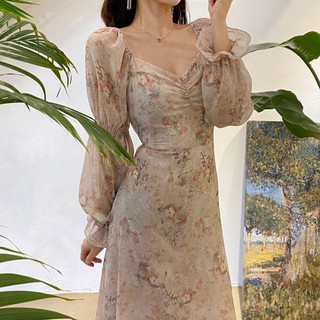 Nuevo francés de un hombro floral vestido femenino verano cintura adelgazar falda de gasa