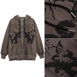 S-xxl hombres Hip Hop Streetwear Chamarra con capucha ángel impresión oscura abrigo Harajuku algodón lana otoño invierno Chamarra Outwear cremallera