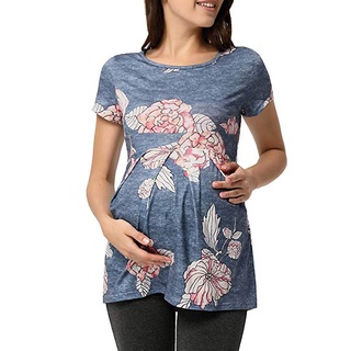 Twice**Mujer embarazada manga corta volantes florales Tops lactancia materna ropa de maternidad