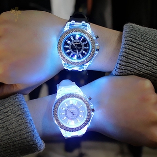 Luminoso reloj de moda masculino femenino estudiantes reloj con esfera redonda correa de silicona para niños niñas