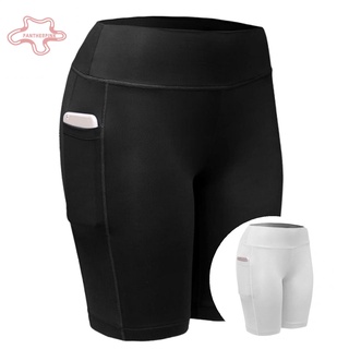 pantherpink Women Solid Color Pocket Tights Stretchy Fitness Cycling Leggings Yoga Shorts