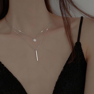 s925Collar de plata de estilo coreano de diamante de doble capa cadena redonda elegante en línea Influencer joyería de la cadena de clavícula de las mujeres