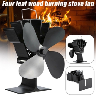 NWT 4 cuchillas estufa de madera ventiladores de aluminio silencioso alimentado por calor estufa ventilador para leña quemadores chimenea negro