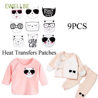 EWELLBE 9pcs/Set DIY Clothing patches Artesanias Apliques Las transferencias de calor parche T - shirt Los niños Accesorios de coser Lavable Arts Crafts Cartoon Cat Hierro en la etiqueta