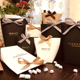 chenghuan negro cajas de regalo blanco suministros de envoltura de caramelo caja de galletas 5pcs boda dragee papel kraft merci bolsas de regalo