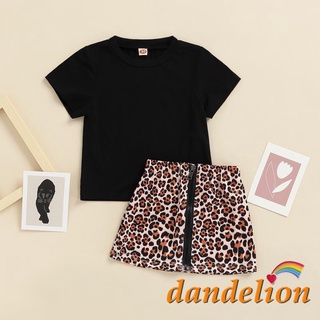 DANDELION-2-7Years baby Girls Summer 2Pcs Outfit , Negro Manga Corta Cuello Redondo (5)