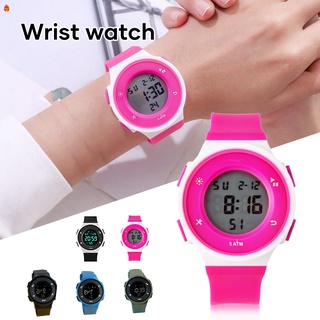 Fashion Waterproof LED Digital Watch With PU Leather Strap Round Dial Wrist Watch for Casual Daily Kids Boys Girls