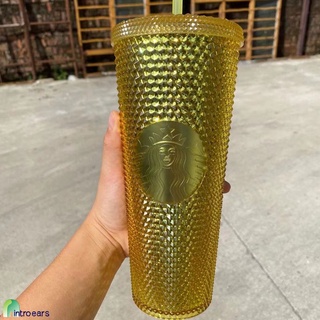 [Láser Dorado] Vaso Reutilizable Starbucks Cambiador De Color Tazas Frías Durian De Plástico Paja Taza Botella De Agua 700 Ml 24 Oz