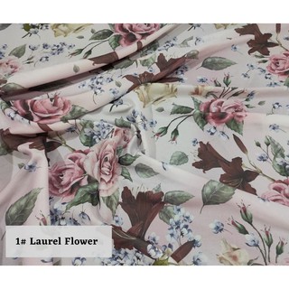Tela de seda con estampado de flores, tejido de seda Crepe ITY, flor de Laurel (por 0,5 metros)