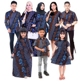 Pareja Batik camisa familia motivo Seno azul