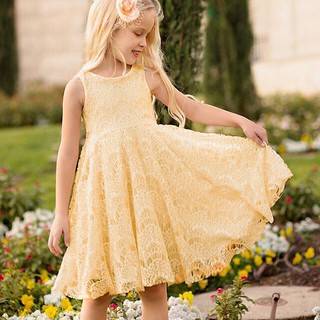 bebé niñas encaje amarillo princesa verano floral sin mangas vestido formal vestido de fiesta (1)