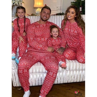 Ljw-pijamas de coincidencia de la familia de navidad, impreso de manga larga Tops con pantalones traje/traje de salto para adultos, niño, bebé, rojo (1)