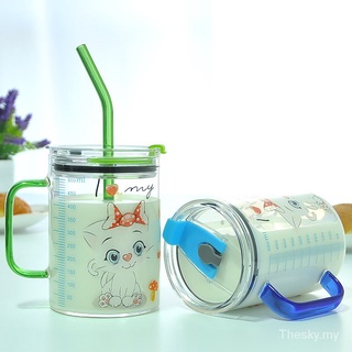 Taza de leche para niños con una taza de desayuno creativa de dibujos animados gato paja taza lindo hogar vidrio taza de agua