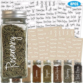 8pcs Spice Label Combo Black and White Preprinted Labels for Spice Jar Durable