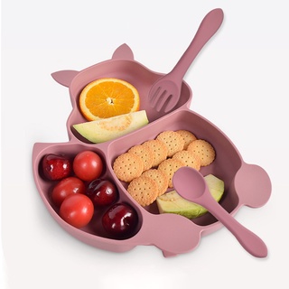 Inn plato de alimentación de silicona de grado alimenticio con forma de ardilla para bebés/utensilios de alimentación (5)