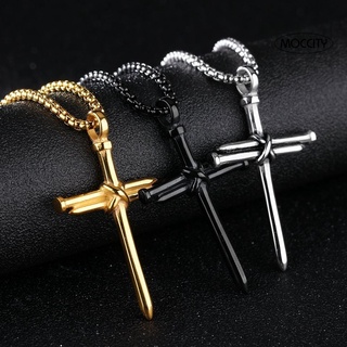moccity collar de cadena larga con colgante de cruz de acero titanio para hombre y mujer joyería regalo