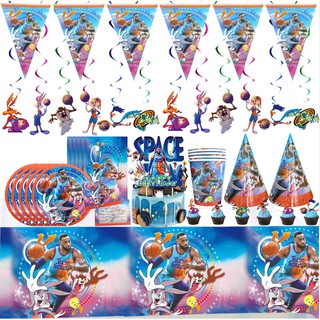 💜READY STOCK💜 Space Jam Theme Birthday Party Decoration Set Kids Baby Birthday Party Needs Balloon Cake topper Plates Cups Disposable Tableware