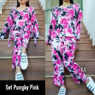 Bali camisón conjunto de manga larga camisa Tie tinte pantalones pijamas Pungky
