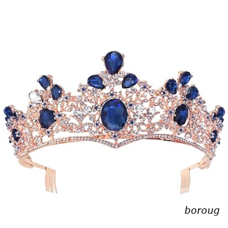 boroug azul barroco reina real oro corona de boda cristal princesa tiara diademas