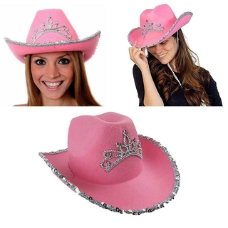 pack de sombreros de vaquero rosa con tiara vaquera disfraz de disfraz de gallina noche de lote (1)