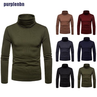 Camisa De algodón púrpuranbn para hombre/Manga larga/cuello alto/Forrada/tortuga/cuello