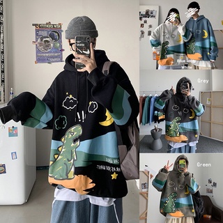 [5 Colores] sudadera con capucha de dinosaurio de manga larga con capucha estilo Graffiti de gran tamaño/sudadera Casual para pareja/abrigo Lengan Panjang