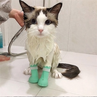Fishstick silicona gato pie cubierta cubierta de pie gato garra guantes gato zapatos 4PCS antiarañazos manoplas de baño casa garra zapatos/Multicolor (3)