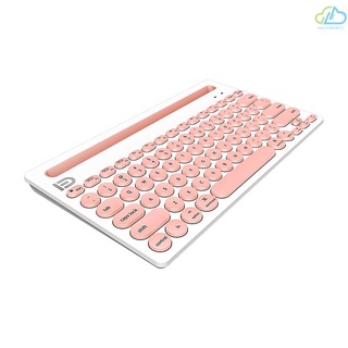 A&w FUDE IK3381 teclado inalámbrico BT portátil BT teclado de oficina con teclas redondas Multimedia soporte 3 dispositivos rosa