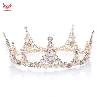 Corona Nupcial De Lujo Cuentas De Cristal Redonda Completa Tiara Para Las Mujeres Reina Diadema Boda Adornos De Pelo Joyería