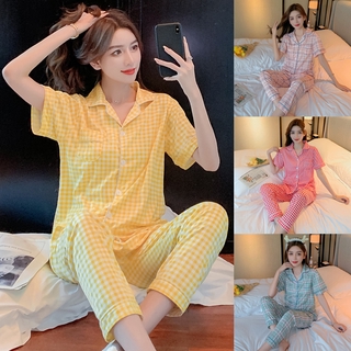 [xiroatop]verano Cómodo de manga corta pijamas mujeres pijamas mujeres pijamas de algodón pijama ropa de dormir conjunto suave ropa de dormir [pantalones de dormir] piyama baju tidur wanita pijamas
