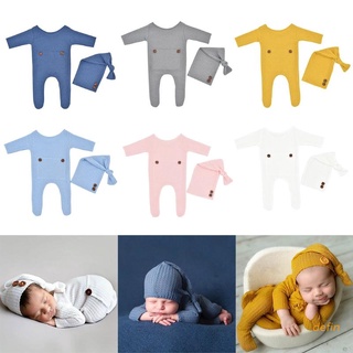 defin 2 unids/set bebé sombrero mameluco de fotografía recién nacido props de punto mono de cola larga gorra kit de bebés foto tiro ropa trajes
