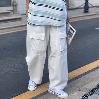 Pantalones estilo pierna ancha blanco mono de los hombres de la marca de moda ins estilo de alta calle suelta recta todo-partido casual pantalones