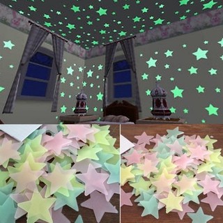 100 pzs calcomanías de pared fluorescentes fluorescentes 3D estrellas brillan en la oscuridad para dormitorio (1)
