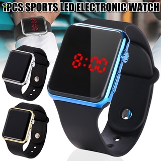 LED Electroplating Square Electronic Sports Watch Adjustable Wrist Band Unisex